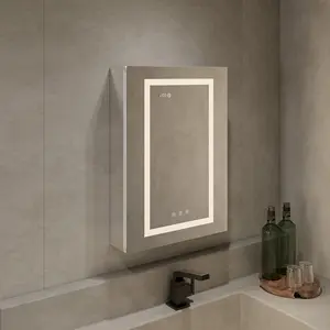 Touch Switch Vanity Lighted Smart 20 X 32 Inch Anti Fog 3-Color Medicine Bathroom Vanity Cabinet With Led Mirror Modern