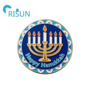 Usine métal personnalisé joyeux Hanoukka festival juif épingles <span class=keywords><strong>de</strong></span> vacances juif israël état épinglette broche émail menorah épingle insigne - Product Image 2