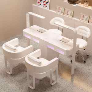 Juego de sillas de <span class=keywords><strong>MESA</strong></span> DE MANICURA en crema moderna, aspiradora de alta potencia, lámpara <span class=keywords><strong>para</strong></span> hornear <span class=keywords><strong>con</strong></span> luz roja, <span class=keywords><strong>mesa</strong></span> <span class=keywords><strong>para</strong></span> <span class=keywords><strong>uñas</strong></span> - Product Image 1