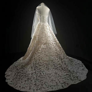 For NT49 Modern Long Lace-Up Crystal Embroidery <b>Boho</b> Sweetheart Sleeveless Lace Appliqued Flower <b>Wedding</b> <b>Dresses</b> - Product Image 2