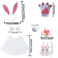 PESENAR Ensemble d'accessoires de cosplay Lapin : Bandeau oreilles de lapin, Boucles d'oreilles, Nez, Nœud papillon, Gants pattes, Jupe tutu pour fête de Pâques et déguisement