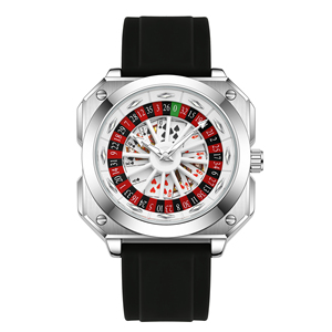 Men's Poker Style Quartz Watch Rubber Strap Casino Dial <b>Playing</b> <b>Cards</b> Design Fashion Wristwatch - Product Image 3