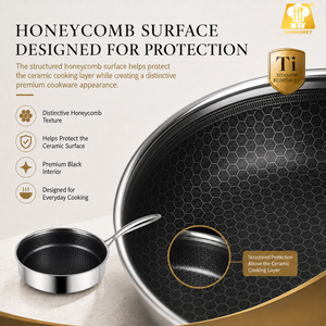 Sartén Profunda Reforzada con Titanio, <span class=keywords><strong>Antiadherente</strong></span> de Cerámica G8, Acero Inoxidable de 3 Capas, Libre de PFAS, Diseño de Panal de Abeja, OEM - Product Image 3