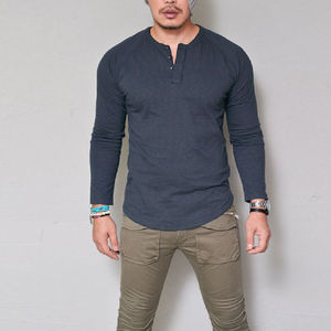 T-Shirt girocollo uomo tinta unita autunno <span class=keywords><strong>con</strong></span> bottone manica lunga - Product Image 3