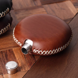 Mini Botella de Cadera de Cuero de Vaca Curtido Vegetal Premium, Estilo Americano Vintage, para Exteriores, para Hombres, Regalo Único para Padrinos de Boda - Product Image 2