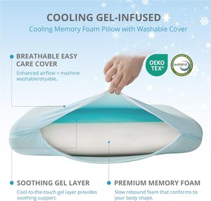 <span class=keywords><strong>Almohada</strong></span> refrescante de gel con espuma viscoelástica, soporte para el cuello para dormir de lado, boca arriba y boca abajo, almohadas de cama para personas que duermen con calor, azul - Product Image 5