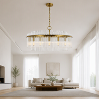 Suspension en laiton Jingshi avec tiges de verre verticales, éclairage superposé pour salon ou espace ouvert