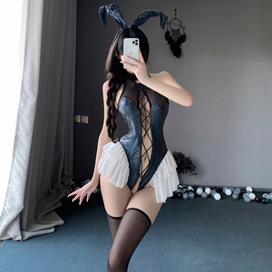 <span class=keywords><strong>Lingerie</strong></span> Flirty Bunny Girl pour femmes, costume de jeu de rôle une pièce à entrejambe ouvert avec accessoire oreilles - Product Image 4