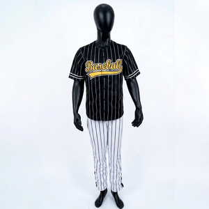 Conjunto de Uniforme de Béisbol con Letras 3D a Rayas, Jersey con Cuello en V y Botones Delanteros, Pantalones Deportivos para Equipo, 100% Poliéster, Impresión Digital Personalizada - Product Image 1