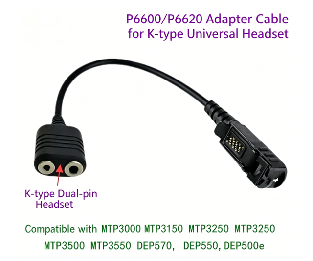 ABS Material Adapter Cable for Motorola MTP3250 DEP570 DEP550/500 DP2400 Two-Way Radio to K-type Headset Made in China