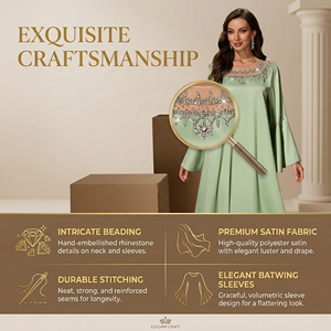 Robe musulmane élégante ornée pour femme, coupe ample, manches longues, pour occasions spéciales, fourniture OEM - Product Image 2
