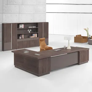 Escritorio ejecutivo de oficina en forma de L con hucha, conjunto de muebles de oficina de escritorio de ordenador moderno de lujo