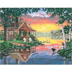 2023 Hot Sell Minimalist DIY Oil Painting kit Landscape by Numbers 3 Paintbrushes Acrylic Paints Town Wall Painting