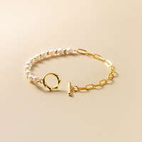 Bracelet de haute qualité en perles d'eau douce véritables avec fermoir OT, chaîne à maillons en forme de trombone dorée, bijoux pour femmes