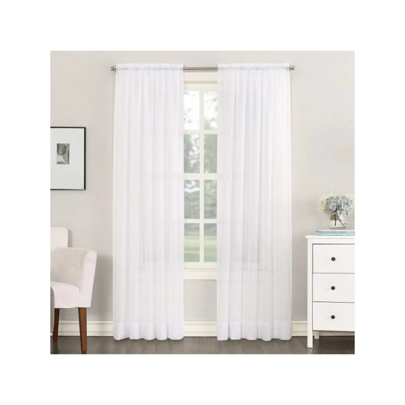 Modern window solid color polyester sheer curtains and drapes for living room/ bedroom WHITE