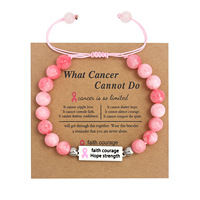 Courage positif force ruban rose promouvoir les femmes sensibilisation à la prévention du sein pierre naturelle cancer du sein carte Bracelet cadeaux