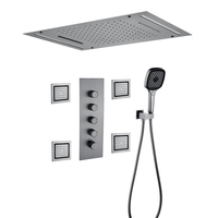 Système de douche encastré moderne en acier inoxydable 4 fonctions avec pommeau de pluie au plafond, 4 jets latéraux et douchette à main murale pour salle de bain