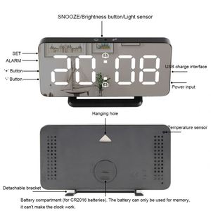 LED Mirror Digital Alarm Clock Electronic Temperature Wall Table Snooze Clock USB Watch <b>Nightlight</b> Home Office Smart Alarm Clock - Product Image 5