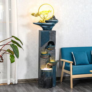Fuente de agua circulante minimalista moderna con anillo de luz dorado con diseño de ciervo y diseño rectangular para decoración de sala de estar - Product Image 1