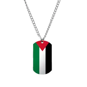 Hete Verkoop Roestvrij Staal Niet Vervagen Palestine Vlag Dog Tags Ketting Voor Mannen Jongens