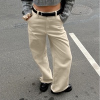 Women Bali Pockets Pleated Draw String Relaxed Fit Casual Khaki Cotton Loose Cargo Pants Flared Legs Ladies Office Wear