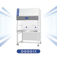 Cabine à flux laminaire horizontal SCITEK Lab en acier inoxydable avec contrôleur microprocesseur, écran LCD et porte coulissante frontale à verrouillage.