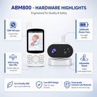 Babyphone vidéo OEM/ODM ABM800 avec écran IPS de 2,8 pouces, vision nocturne 720P, audio bidirectionnel, 2,4 GHz FHSS
