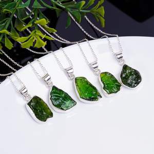 GEMKORA Natural Raw Chrome Diopside Bezel Pendant <b>Necklace</b> 925 Sterling Silver Healing Crystal Jewelry Everyday Wear - Product Image 4