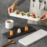 Assiettes rectangulaires japonaises pour sushis, vaisselle en grès texturé avec glaçure réactive mate, ensemble en gros pour la restauration
