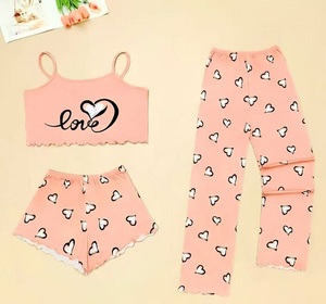<span class=keywords><strong>Sexy</strong></span> dames driedelige mouwloze pyjama's, zomerse casual <span class=keywords><strong>cartoon</strong></span> slaapkleertjes, vest, shorts, broek, 3-in-1 loungewear - Product Image 5