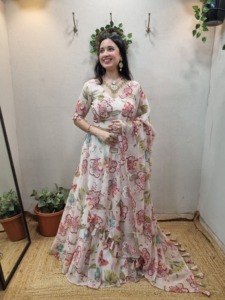 DC yếu tố của phụ nữ hoa Organza lehenga choli Set dupatta thiết kế dân tộc lễ hội sẵn sàng mặc cho tiệc cưới miễn phí - Product Image 6