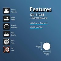 Étiquettes rondes en papier compatibles DK-1218 pour imprimantes Brother QL (diamètre 0,94) [1 rouleau/1000 étiquettes]
