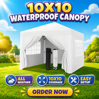 Tente Pop-Up 10x10 avec 6 parois latérales amovibles, robuste, facile à monter, pour usage commercial extérieur, abri portable, gazebo, sac de transport