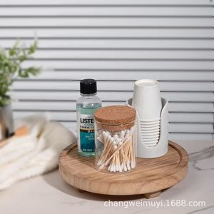 Solid Wood Round Base <b>Storage</b> <b>Tray</b> For Kitchen Countertop Spice Rack Multifunctional Desktop Organizer Retro Color Standing Type - Product Image 3