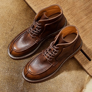 Botas de Motocicleta para Hombre de Alta Calidad, Invierno 2025, Botas Retro de Cuero Vacuno, Diseño con Cordones, Zapatos con Plataforma - Product Image 4