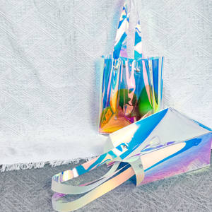 Sac fourre-tout en TPU holographique laser transparent personnalisé avec poignées à rivets, écologique et réutilisable pour l'emballage de vêtements et le <span class=keywords><strong>shopping</strong></span> - Product Image 4