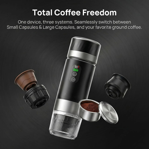 เครื่องชงกาแฟเอสเพรสโซแบบพกพาใหม่จากโรงงาน พร้อมระบบทำความร้อนในตัว หน้าจอ LED ใช้พลังงานจากแบตเตอรี่ เหมาะสำหรับการเดินทาง ท่องเที่ยว แคมป์ปิ้ง และใช้ในรถยนต์ ฟิตเนส - Product Image 1