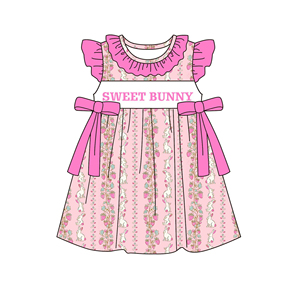 Vestido Casual con Estampado de Flores y Conejito de Pascua para Niñas, Vestido con Volantes, Pelele de Burbuja para Bebé, Ropa a Juego para Hermanas, Venta al por Mayor - Product Image 3
