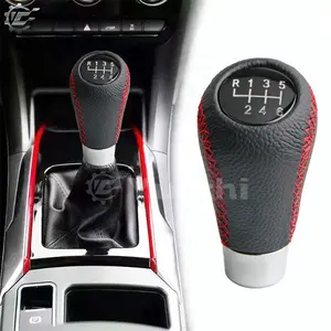 Universal Car Manual Gear Shift Knob Head 5 Speed Manual Shifter Lever Stick Red PU Leather