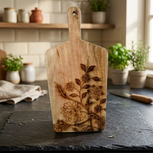 Natural Wooden Cutting Board Rectangle Design with Convenient Handle and Elegant Floral Pattern for <b>Kitchen</b> Use Food Chopping - Product Image 3