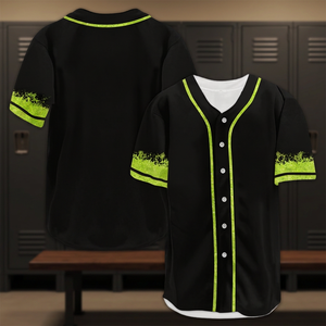 Maillot de baseball noir personnalisé avec bordure vert lime, manches courtes, évacuation de l'humidité, vêtements de sport unisexes pour adultes - Product Image 3