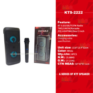 Altavoz Portátil Karaoke KTS-2222 con Luces de Colores, Doble Subwoofer de 3 Pulgadas, Altavoz para Fiestas con Bluetooth, USB, TF, FM, MP3 y Micrófonos Inalámbricos - Product Image 6
