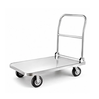 Chariot de manutention pliable en acier inoxydable à une seule plateforme avec roulettes pivotantes flexibles pour entrepôt, dimensions personnalisables