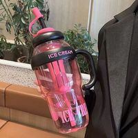 Bonita botella de agua con correa de dibujos animados para niños, vajilla de plástico con pajita para estudiantes de jardín de infantes y escuela primaria