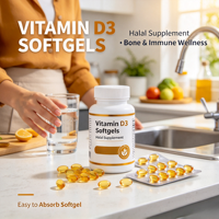 Capsules de vitamine D3 K2 en gélules molles certifiées Halal, complément alimentaire pour adultes, formule naturelle sans sucre pour le soutien osseux