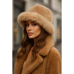 Gorro Cossack de Felpa Gruesa Color Camel - Cálido y Elegante para Protección Contra el Frío al Aire Libre Spk1143 - Camel95 - Product Image 1