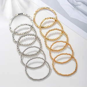 <b>Beaded</b> <b>Bracelet</b> Set Silver Gold Geometric Round Bead Unisex Party Jewelry Yiwu Origin SY0090 1 - Product Image 1