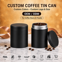 En stock, boîte en fer blanc noir massif avec couvercle à vis pour grains et poudre de café, logo personnalisé, OEM, ODM, faible MOQ, direct usine