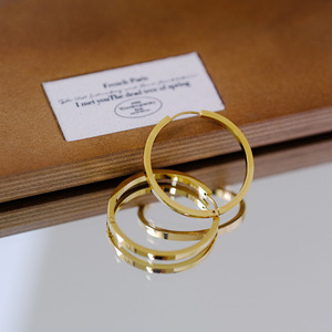 Boucles d'oreilles en acier inoxydable plaqué or PVD avec clous d'oreilles ronds, boucles d'oreilles à breloques, grandes boucles d'oreilles européennes et américaines, boucles d'oreilles françaises - Product Image 4