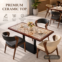 Juego de Mesa de Comedor Rectangular de Cerámica de Primera Calidad con Sillas de Madera Maciza y Base de Metal, Muebles para Hotel, Cafetería y Restaurante